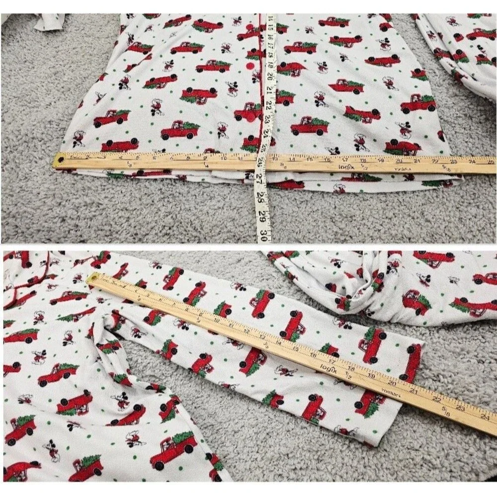 Disney Mickey Mouse Flannel Pajamas 2 Piece Red Truck Christmas Tree Womens XL